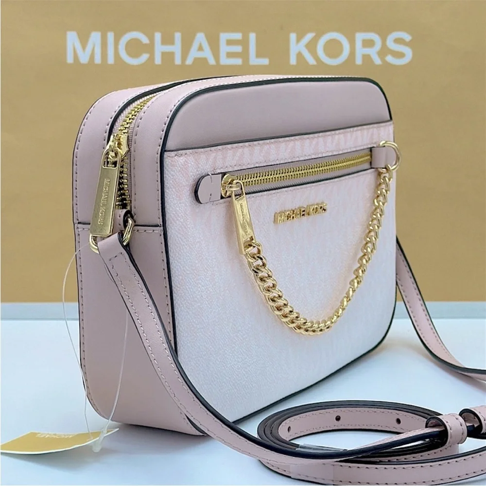 Michael Kors Jet Set Large Ombré Signature LogoEast West Crossbody Powder Blush - Picture 3 of 12